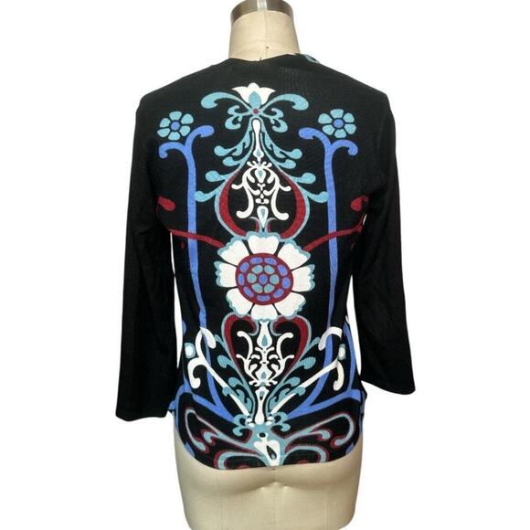 Red Multicolor Floral Paisley Print Asymmetrical Cardigan - S - Picture 3 of 6